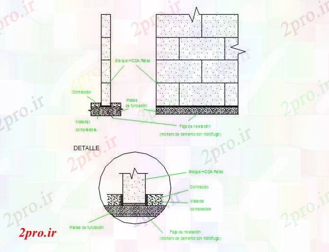 دانلود نقشه جزئیات ساخت و ساز دیوار تخت بلوک بتن بیش از پایه (کد59203)