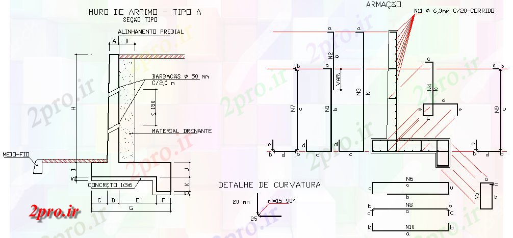 دانلود نقشه جزئیات ساخت و ساز دیوار را بتن مسلح نزدیک (کد59226)