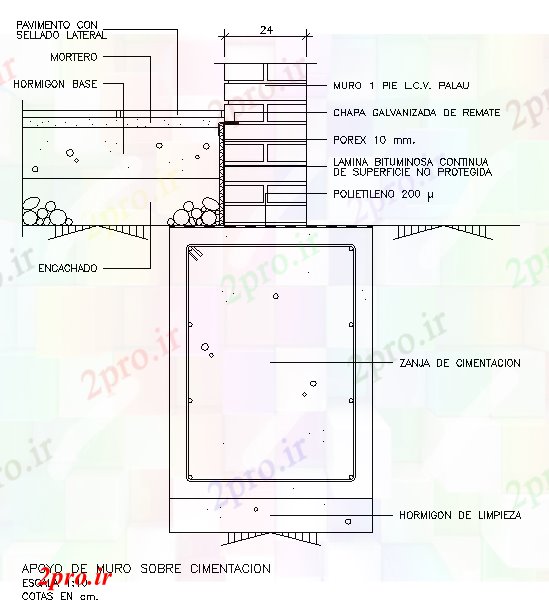 دانلود نقشه جزئیات ساخت و ساز جزئیات بنیاد دیوار (کد59231)