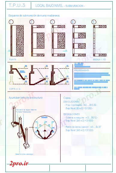 دانلود نقشه جزئیات ساخت و ساز جزئیات دیوار زیر (کد59248)