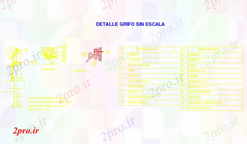 دانلود نقشه جزئیات ساخت و ساز جزئیات یک سوپاپ عمومی (کد59252)