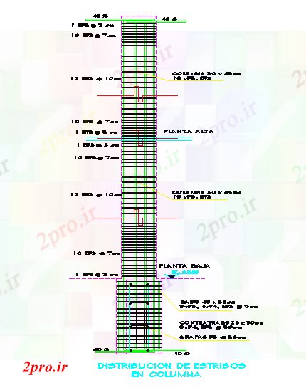 دانلود نقشه جزئیات ساخت و ساز جزئیات یک ستون (کد59266)