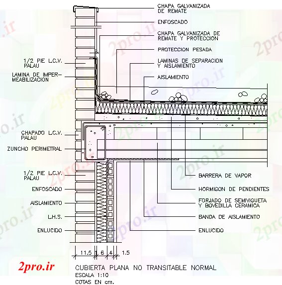 دانلود نقشه جزئیات ساخت و ساز جزئیات یک تراس بیش از یک دال بتنی (کد59267)