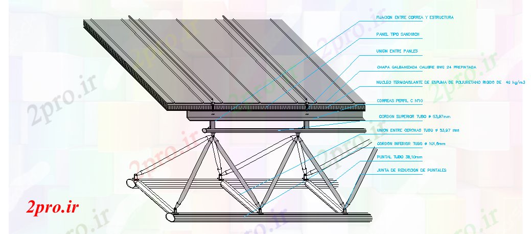 دانلود نقشه جزئیات ساخت و ساز جزئیات یک سقف فلزی (کد59275)