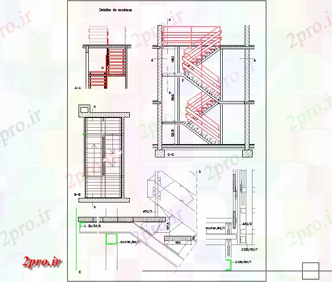 دانلود نقشه جزئیات معماری جزئیات راه پله (کد59290)