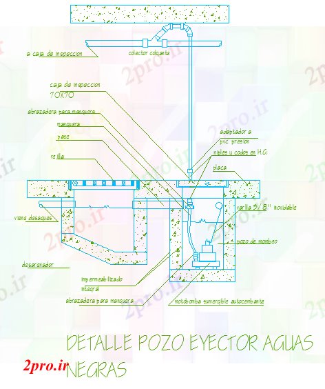 دانلود نقشه جزئیات ساخت و ساز جزئیات یک فاضلاب با اجکتور (کد59307)