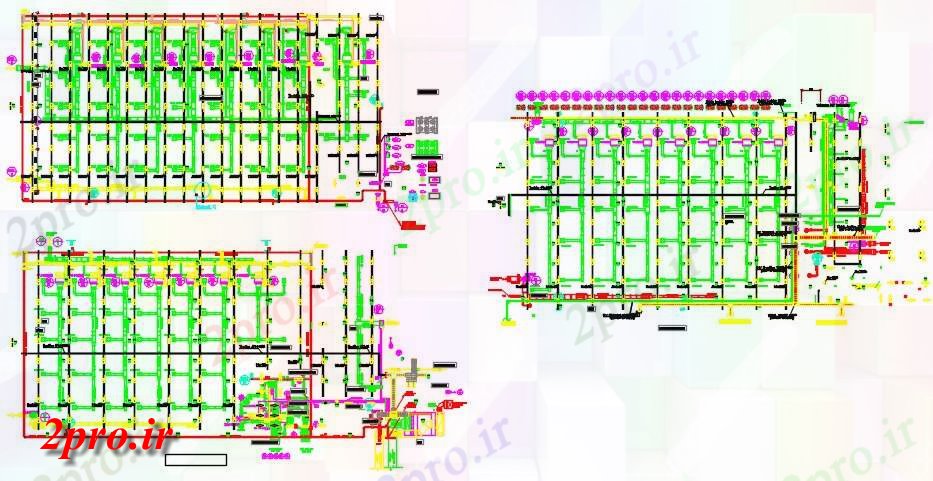 دانلود نقشه کارخانه صنعتی  ، کارگاه A، 2A، 3A جدید گلدان و تابه - تجهیزات طرحی در سقف (کد59379)
