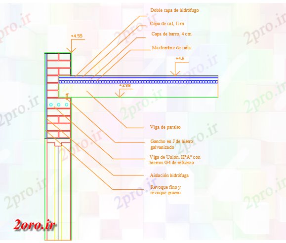 دانلود نقشه جزئیات ساخت و ساز جزئیات یک پوشش در خشت و لوله (کد59417)