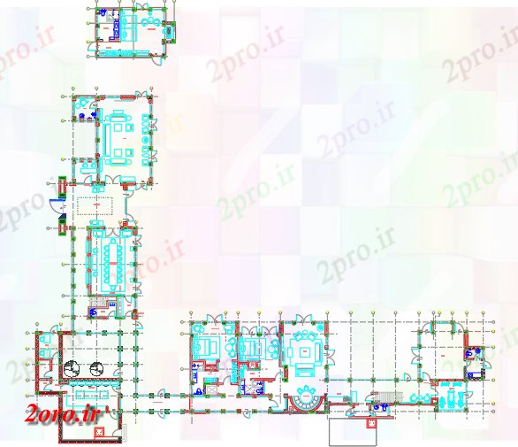 دانلود نقشه خانه های کوچک ، نگهبانی ، سازمانی - طرحی مبلمان از طبقه همکف 40 در 58 متر (کد59464)