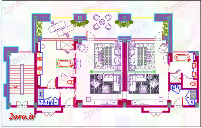 دانلود نقشه باشگاه اتاق عمومی 9 در 17 متر (کد59471)
