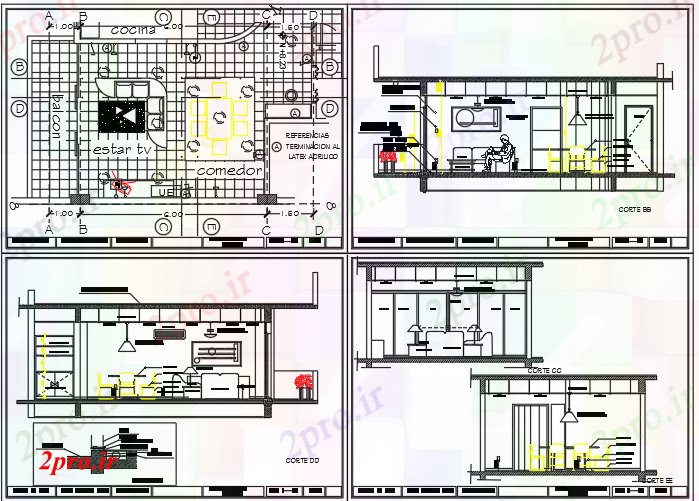 دانلود نقشه جزئیات ساخت و ساز جزئیات اتاق نشیمن (کد59474)