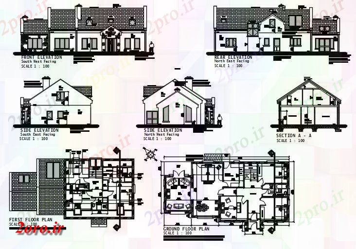 دانلود نقشه خانه های کوچک ، نگهبانی ، سازمانی - طراحی خانه ویلایی 9 در 19 متر (کد59508)