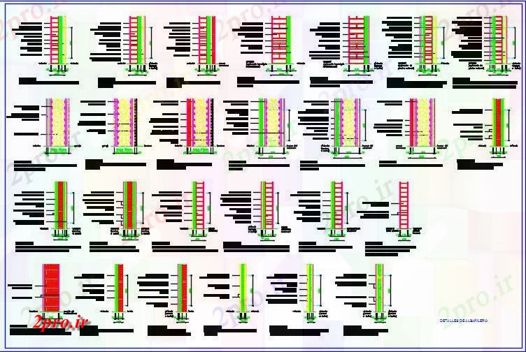 دانلود نقشه جزئیات معماری انواع دیوارهای آجری  (کد59565)