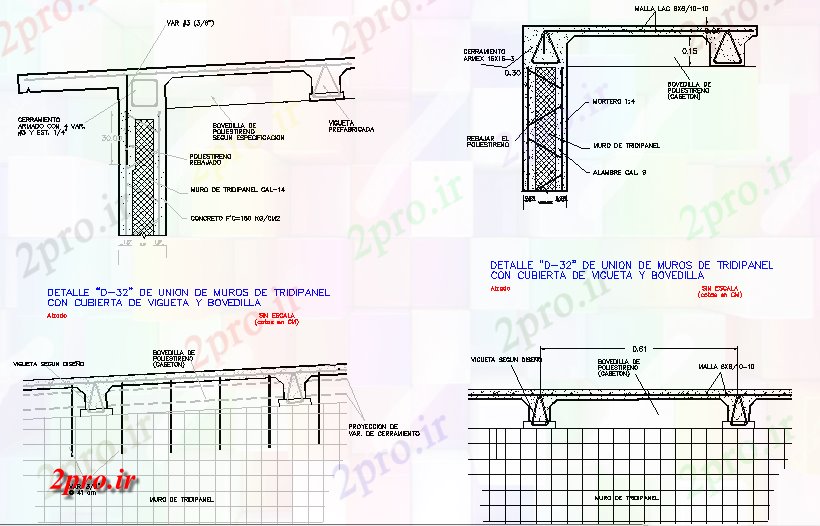 دانلود نقشه جزئیات ساخت و ساز Tridipanel دیوار جزئیات (کد59632)