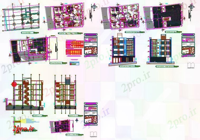 دانلود نقشه ساختمان مرتفعبلوک چند خانواده 12 در 16 متر (کد59652)
