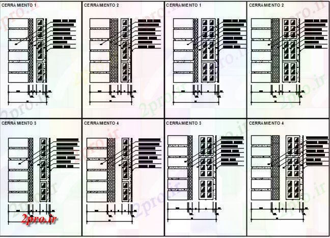 دانلود نقشه جزئیات ساخت و ساز انواع دیوار (کد59663)