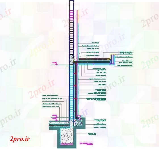 دانلود نقشه جزئیات ساخت و ساز جزئیات دیوار آجری  و پایین آب باران (کد59664)