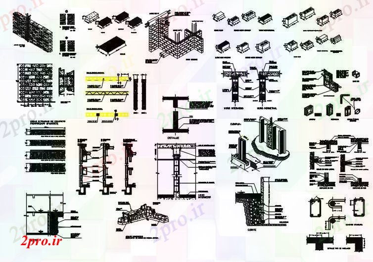 دانلود نقشه جزئیات ساخت و ساز جزئیات دیوار (کد59768)