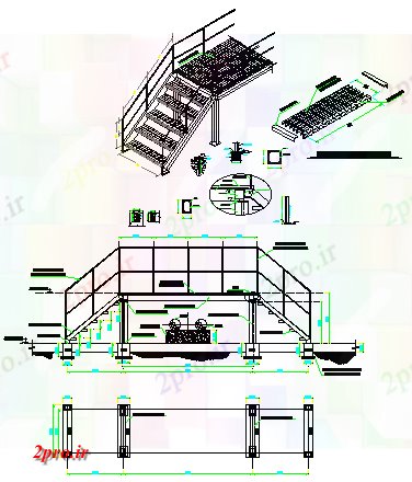 دانلود نقشه  جزئیات آسانسور و   پلت فرم فولاد پله طراحی پله ورودی (کد59854)