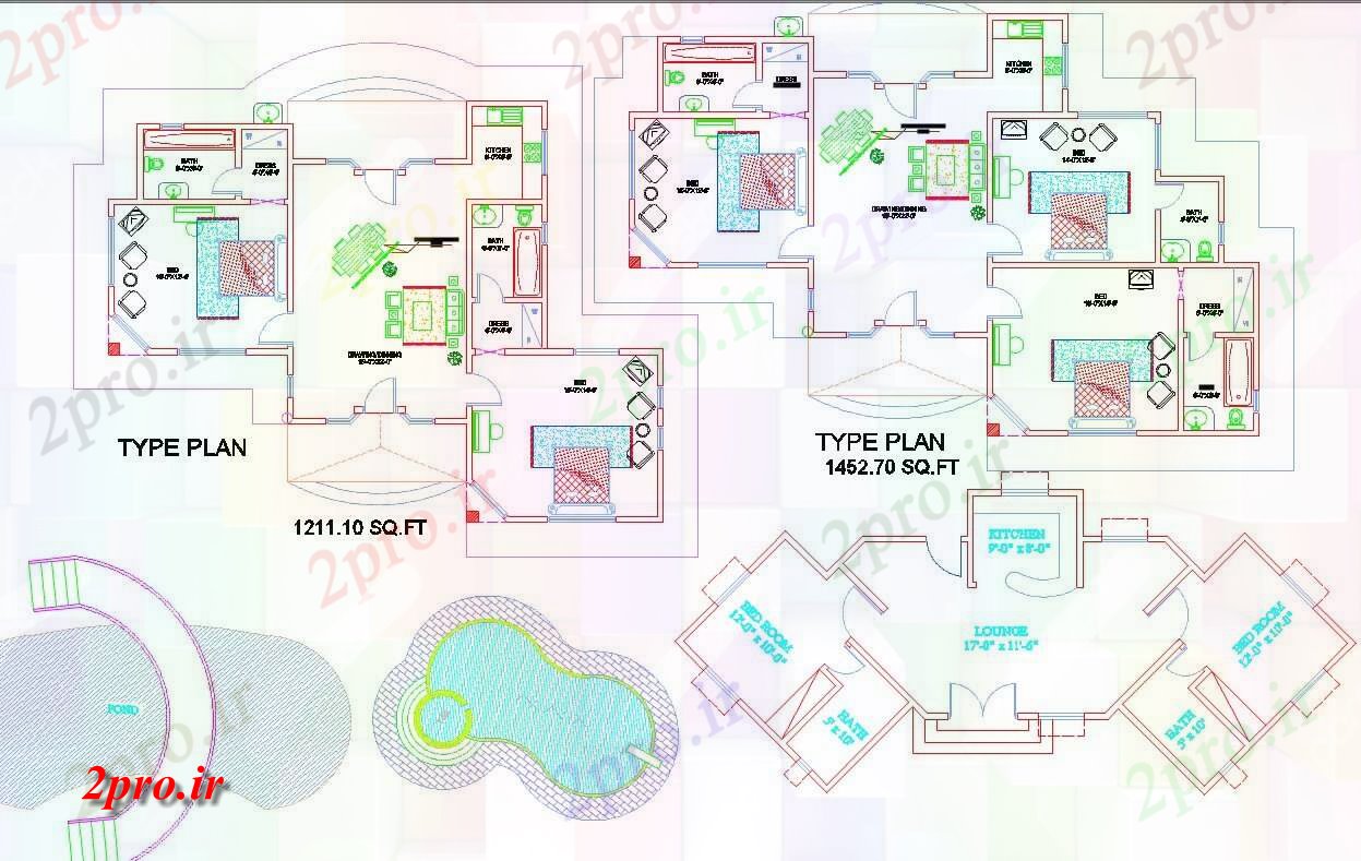 دانلود نقشه مسکونی ، ویلایی ، آپارتمان طرحی مجلس 2 و 3 BHK 11 در 16 متر (کد59855)