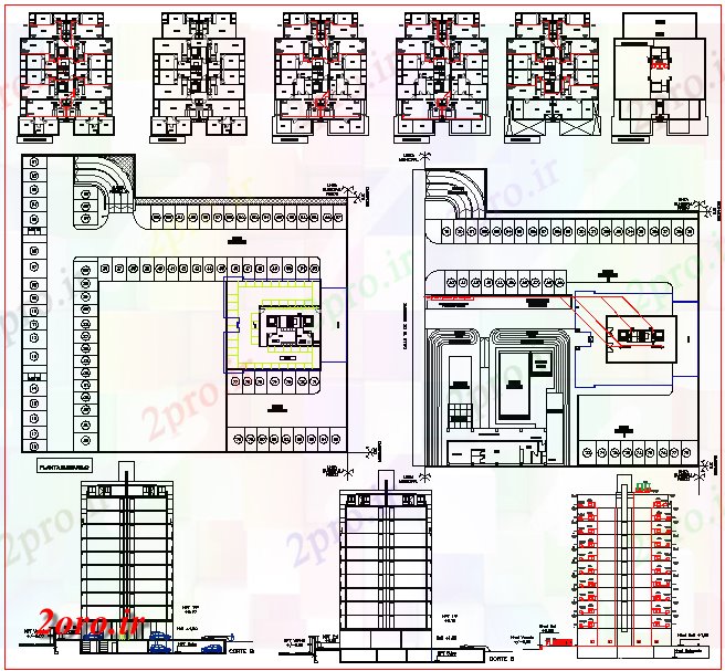 دانلود نقشه ساختمان اداری - تجاری - صنعتی پارکینگ خودرو 18 در 25 متر (کد59892)