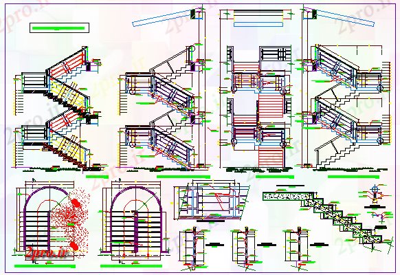 دانلود نقشه  جزئیات آسانسور و   انواع مختلفی از پله  طراحی (کد59901)