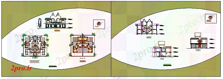 دانلود نقشه خانه های کوچک ، نگهبانی ، سازمانی - معماری بر اساس دوقلو خانههای ویلایی طراحی 14 در 14 متر (کد59946)