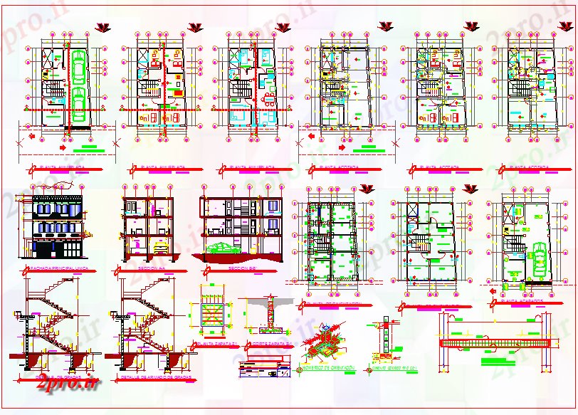 دانلود نقشه مسکونی ، ویلایی ، آپارتمان خانه سطح 3 7 در 11 متر (کد59952)