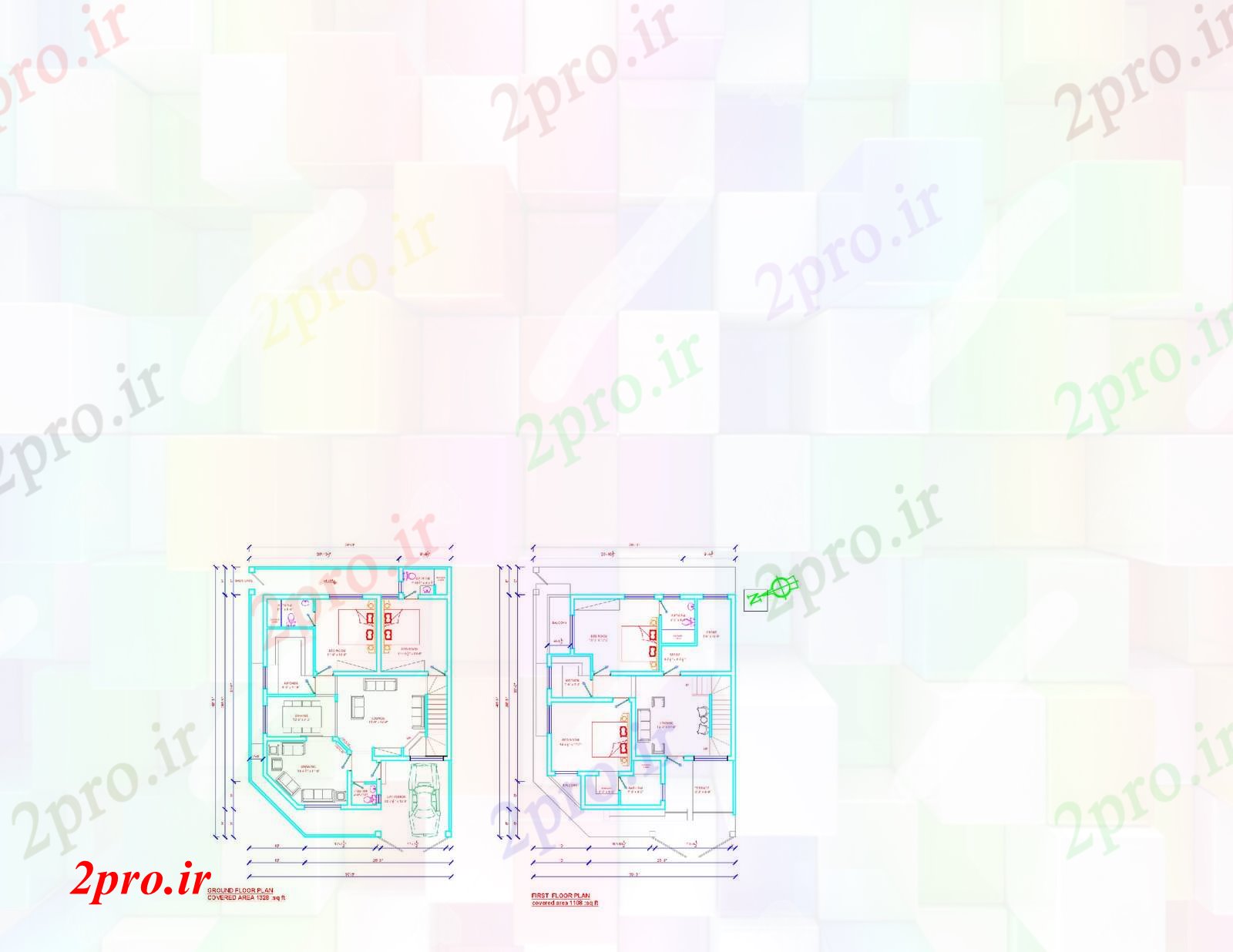 دانلود نقشه خانه مسکونی ، ویلاطرحی خانه دو بعدی 10 در 12 متر (کد59956)