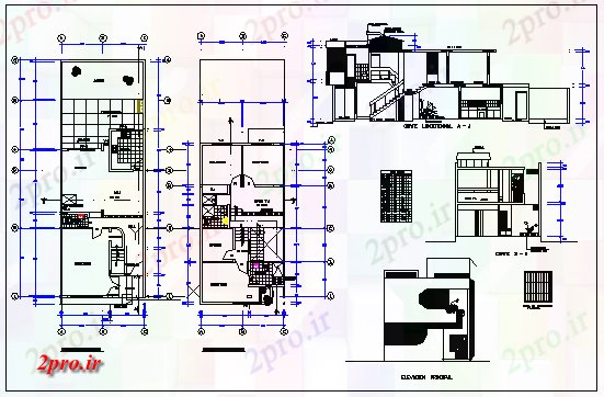 دانلود نقشه مسکونی ، ویلایی ، آپارتمان یکی مسکن خانواده 2 طبقه با فضای داخلی خانه سبز طراحی 6 در 15 متر (کد59979)