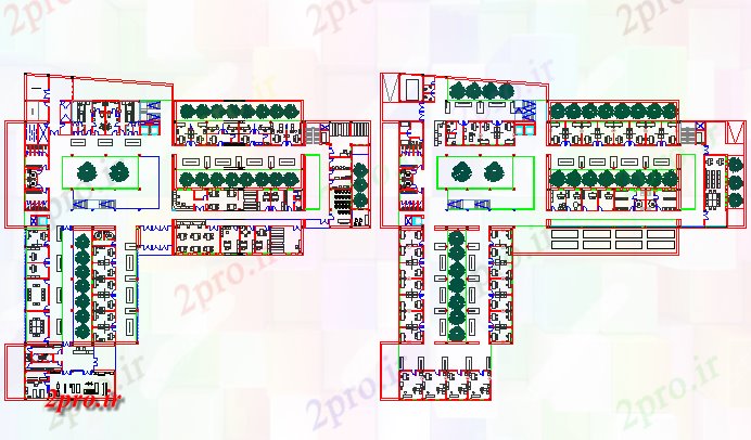 دانلود نقشه بیمارستان - درمانگاه - کلینیک طرحی مرکز بهداشت 68 در 73 متر (کد59980)