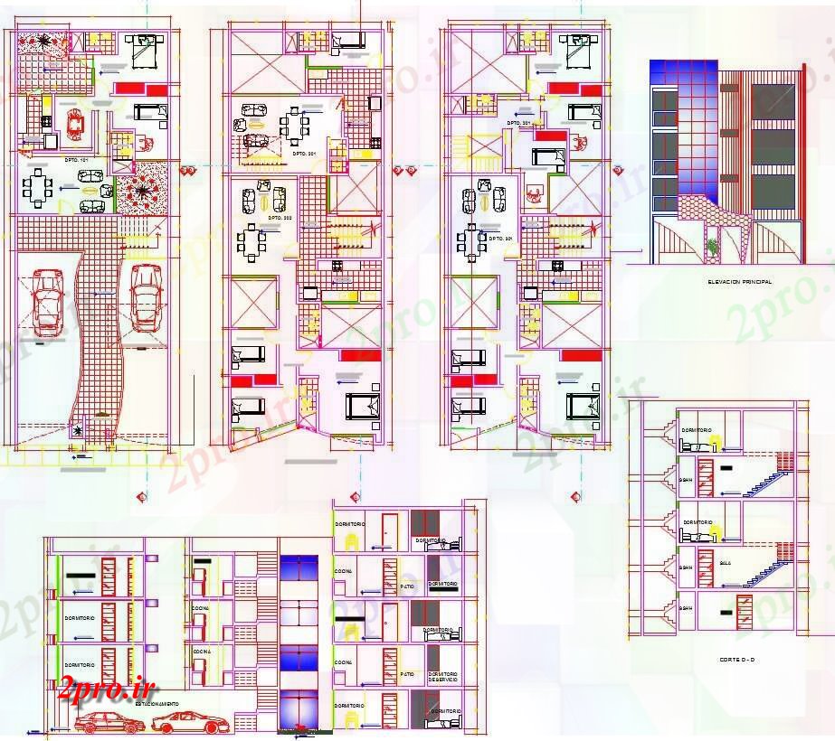 دانلود نقشه مسکونی ، ویلایی ، آپارتمان پروژه چند 9 در 24 متر (کد60011)