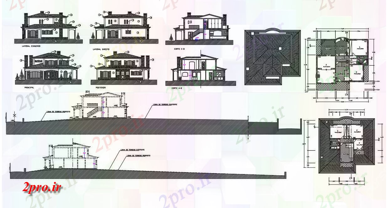 دانلود نقشه خانه مسکونی ، ویلاجزئیات مسکن 14 در 14 متر (کد60056)