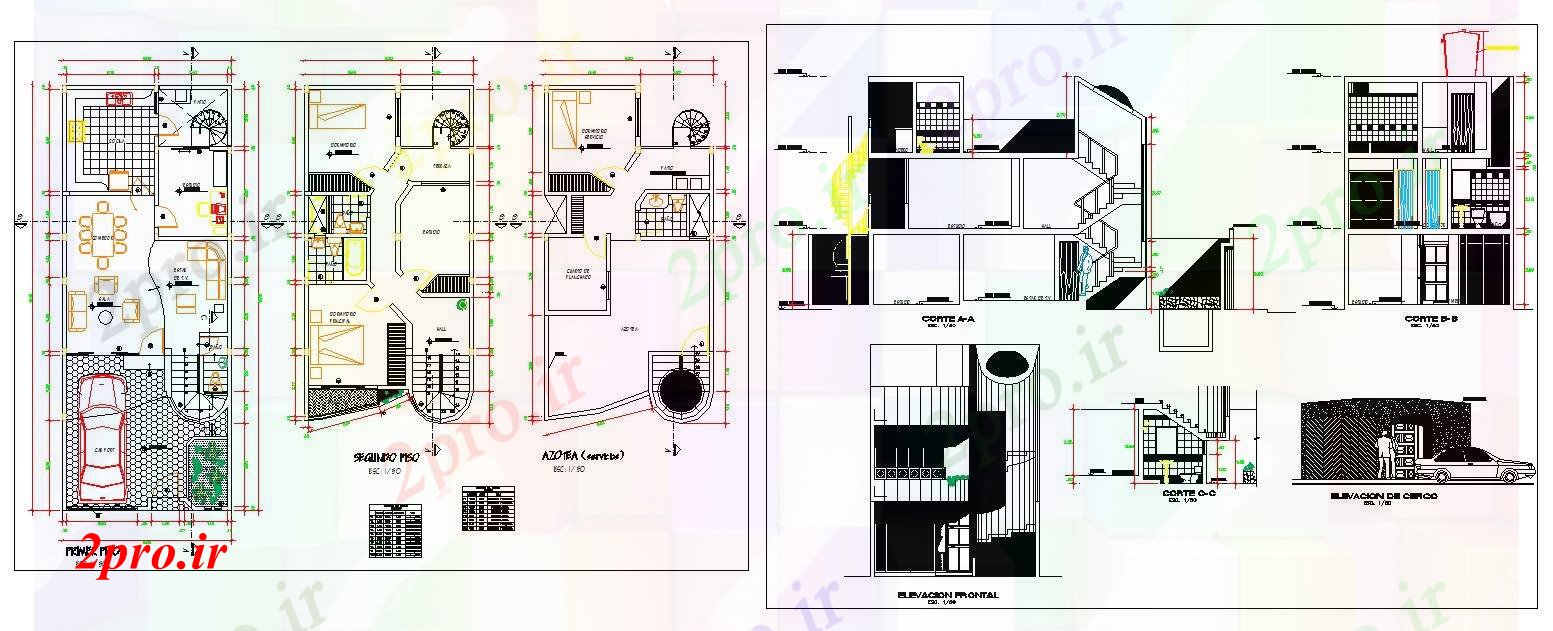 دانلود نقشه مسکونی ، ویلایی ، آپارتمان مسکن خانواده 6 در 15 متر (کد60083)