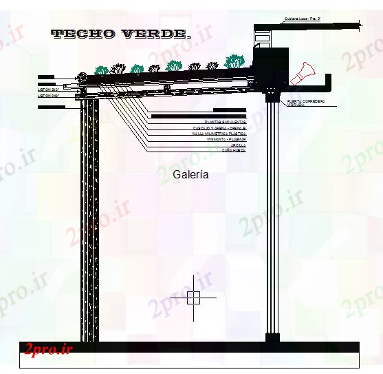 دانلود نقشه جزئیات ساخت و ساز جزئیات را از یک باغ  پشت بام (کد60097)