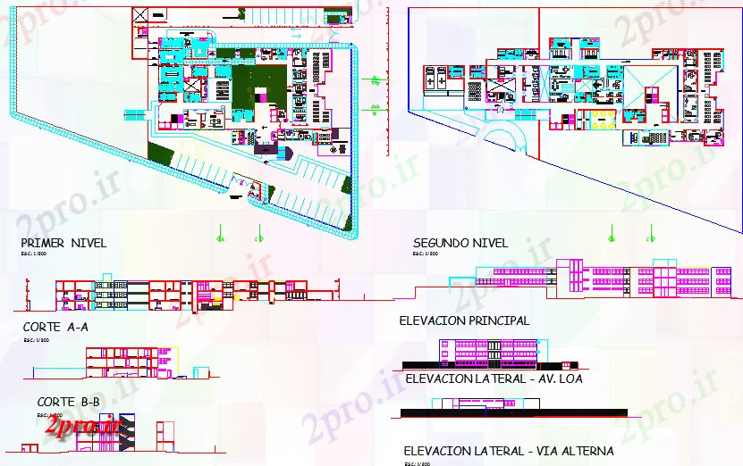 دانلود نقشه بیمارستان - درمانگاه - کلینیک بیمارستان مرکز 30 در 52 متر (کد60101)