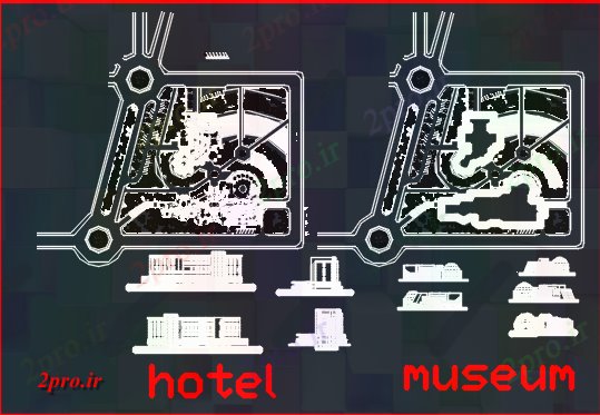 دانلود نقشه هتل - رستوران - اقامتگاه موزه و هتل 140 در 156 متر (کد60143)