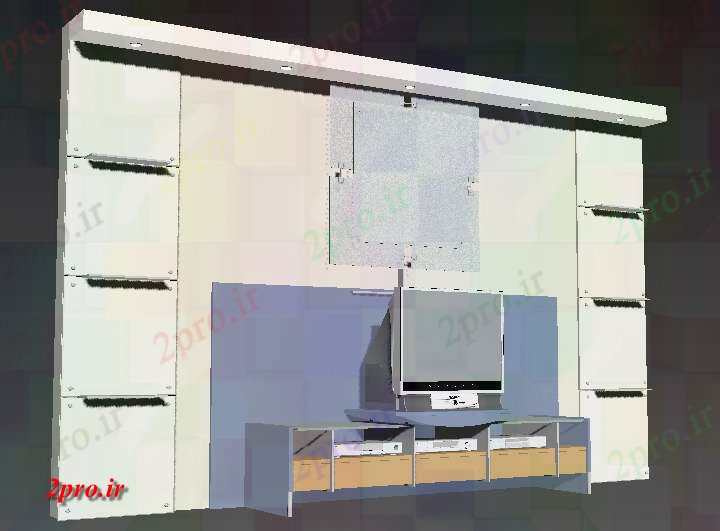 دانلود نقشه بلوک تلوزیون  واحد تلویزیون مدرن با شیشه ای خوب و ترکیب مبلمان (کد60174)