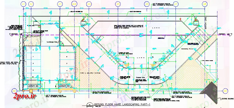 دانلود نقشه باغ طرحی محوطه سازی 30 در 72 متر (کد60194)