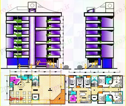 دانلود نقشه هتل - رستوران - اقامتگاه هتل هفت طبقه 10 در 21 متر (کد60262)