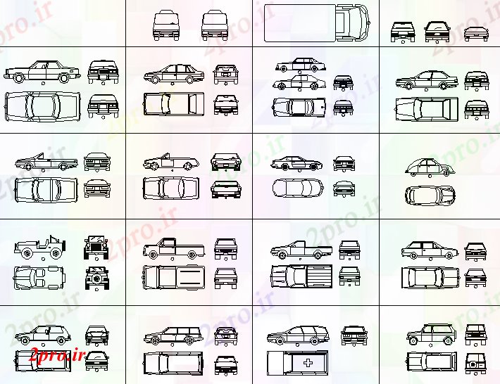 دانلود نقشه بلوک وسایل نقلیه بلوک ماشین برای تمام انواع وسایل نقلیه  (کد60309)