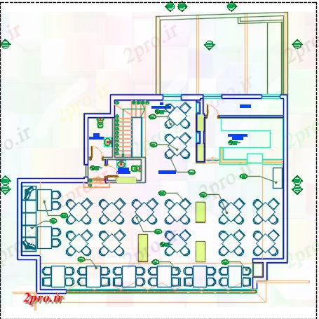 دانلود نقشه هتل - رستوران - اقامتگاه طرحی مبلمان 18 در 18 متر (کد60315)