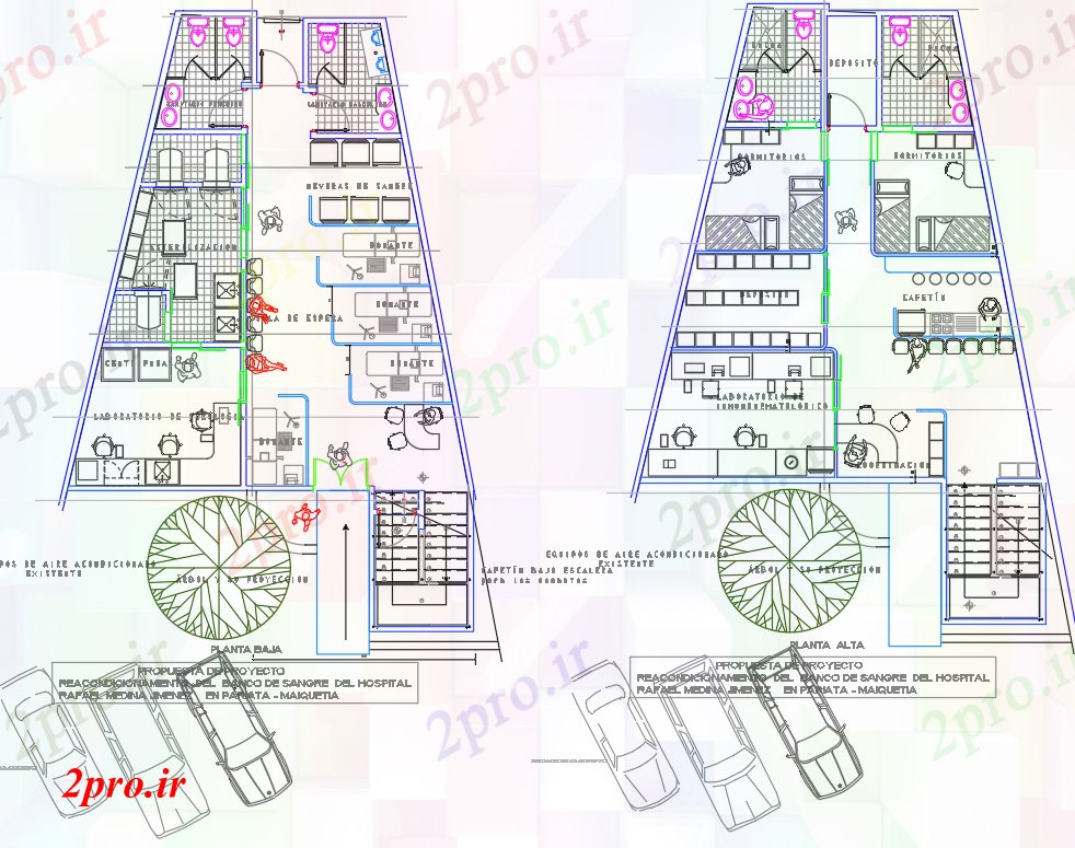 دانلود نقشه بیمارستان - درمانگاه - کلینیک بانک خون 11 در 12 متر (کد60336)