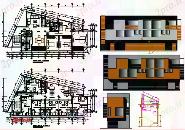 دانلود نقشه ساختمان اداری - تجاری - صنعتی خانه کسب و کار 6 در 15 متر (کد60355)