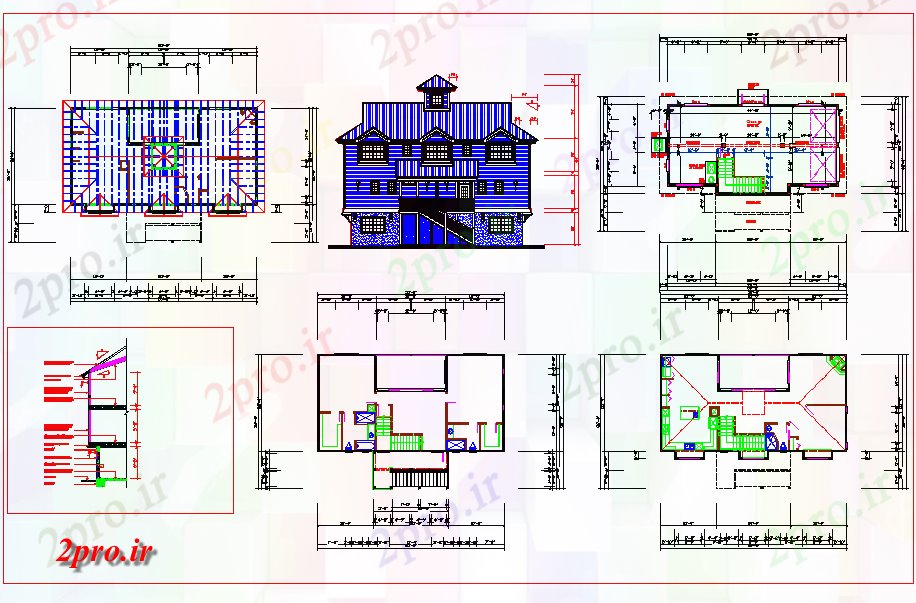 دانلود نقشه مسکونی ، ویلایی ، آپارتمان طرحی خانه های چوبی 6 در 14 متر (کد60391)