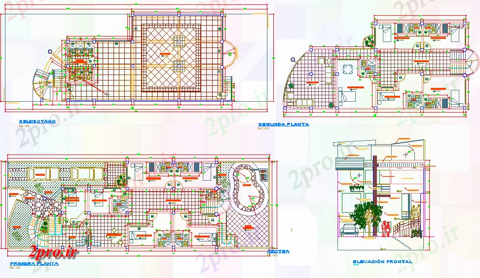 دانلود نقشه هتل - رستوران - اقامتگاه طرحی هتل و رستوران 10 در 30 متر (کد60397)