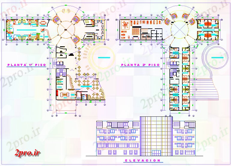 دانلود نقشه هتل - رستوران - اقامتگاه تنها طرحی هتل سطح 46 در 57 متر (کد60398)