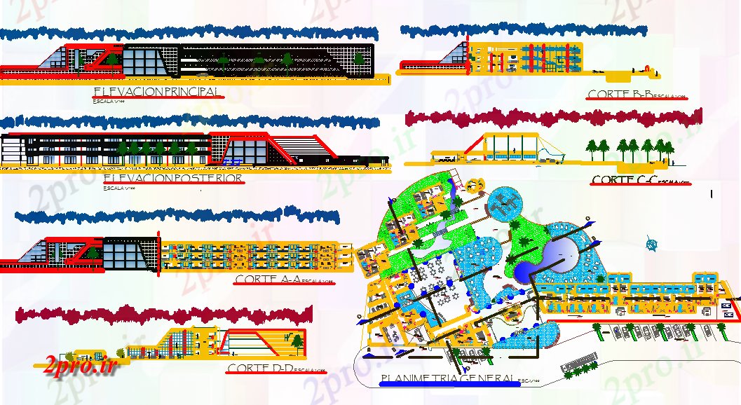 دانلود نقشه هتل - رستوران - اقامتگاه هتل معماری طرحی 22 در 134 متر (کد60403)