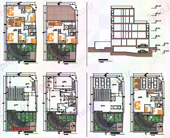 دانلود نقشه مسکونی  ، ویلایی ، آپارتمان   آپارتمان   6Unit  (کد60486)