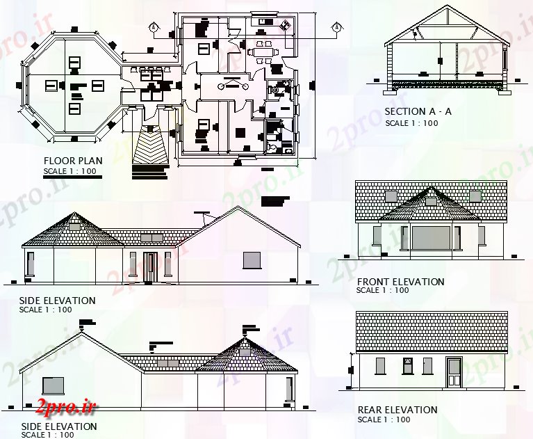 دانلود نقشه مسکونی ، ویلایی ، آپارتمان مسکونی طرحی دان تک 10 در 19 متر (کد60533)